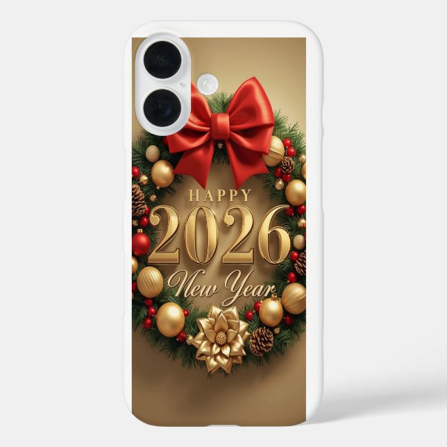 happy new year 2026 elegant wreath  iPhone 16 hülle (Rückseite)