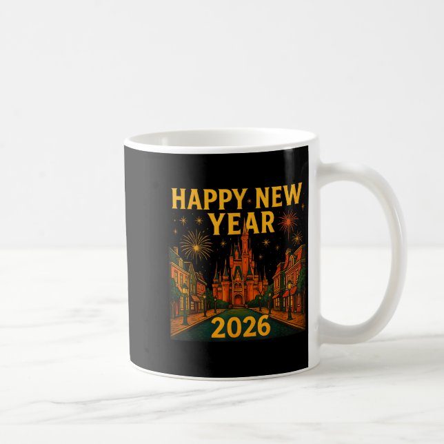 Happy New Year 2026 Fantasy Castle Fireworks Night Kaffeetasse (Rechts)