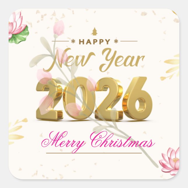 Happy New Year 2026 Festive Christmas Greenery Des Quadratischer Aufkleber (Vorderseite)