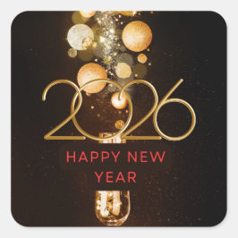 Happy New Year 2026 Festive Christmas Greenery Des Quadratischer Aufkleber