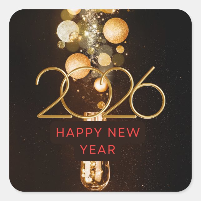 Happy New Year 2026 Festive Christmas Greenery Des Quadratischer Aufkleber (Vorderseite)