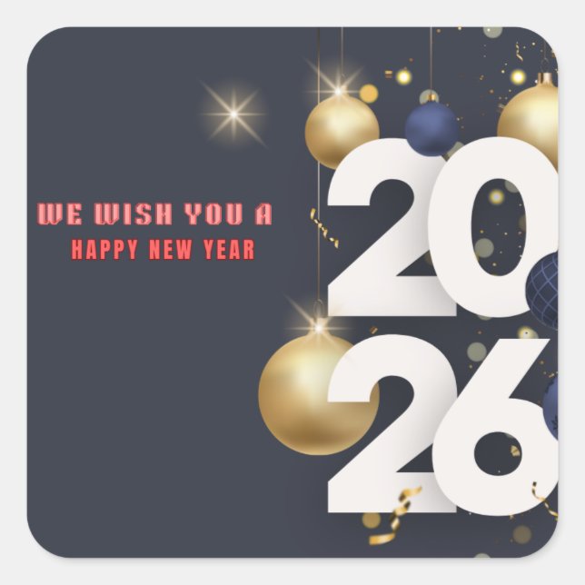 Happy New Year 2026 Festive Christmas Greenery Des Quadratischer Aufkleber (Vorderseite)