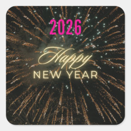 Happy New Year 2026 Festive Christmas Greenery Des Quadratischer Aufkleber
