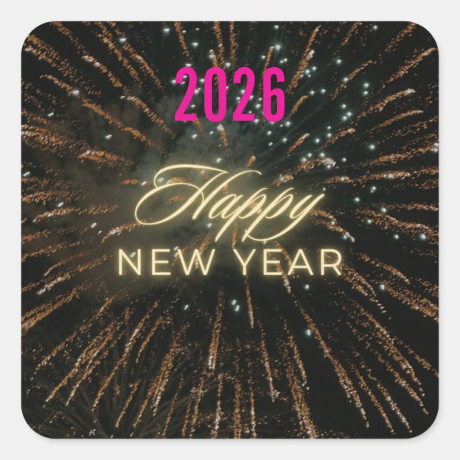 Happy New Year 2026 Festive Christmas Greenery Des Quadratischer Aufkleber (Vorderseite)