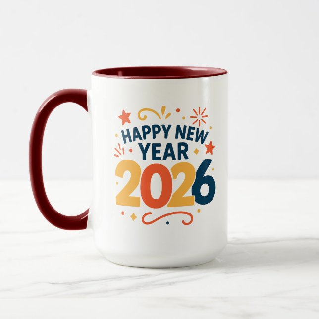 Happy New Year 2026 Festive Colorful Combo Mug Tasse (Links)