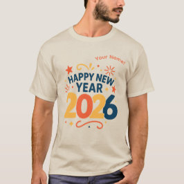 Happy New Year 2026 Festive Typography T-Shirt 