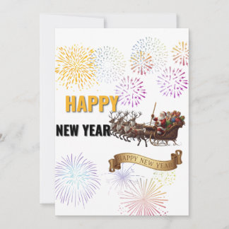 Happy New Year 2026 – Fireworks & Santa Sleigh Gre Einladung