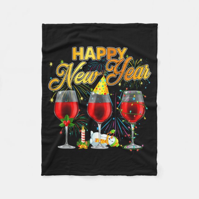 Happy New Year 2026 Gles Of Wine Fireworks New Yea Fleecedecke (Vorderseite)