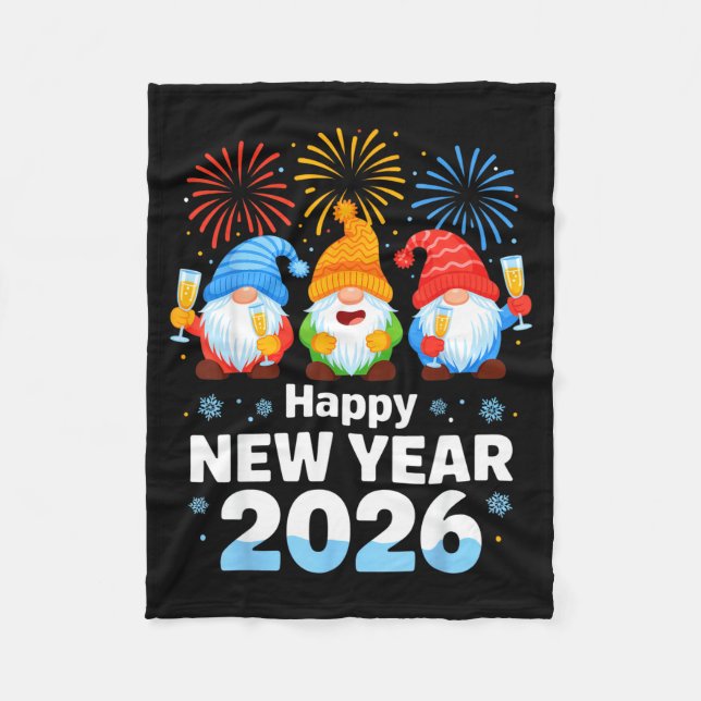 Happy New Year 2026 Gnome With Fireworks And Champ Fleecedecke (Vorderseite)