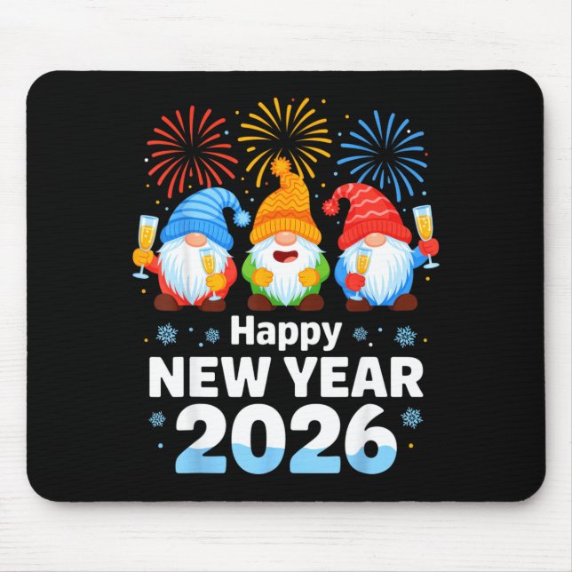 Happy New Year 2026 Gnome With Fireworks And Champ Mousepad (Vorne)