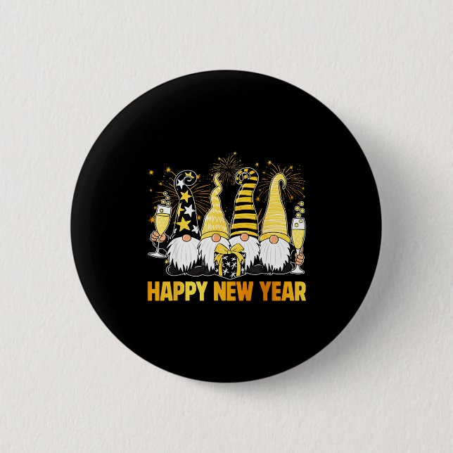 Happy New Year 2026 Gnomes Drinking Champagne New  Button (Vorderseite)