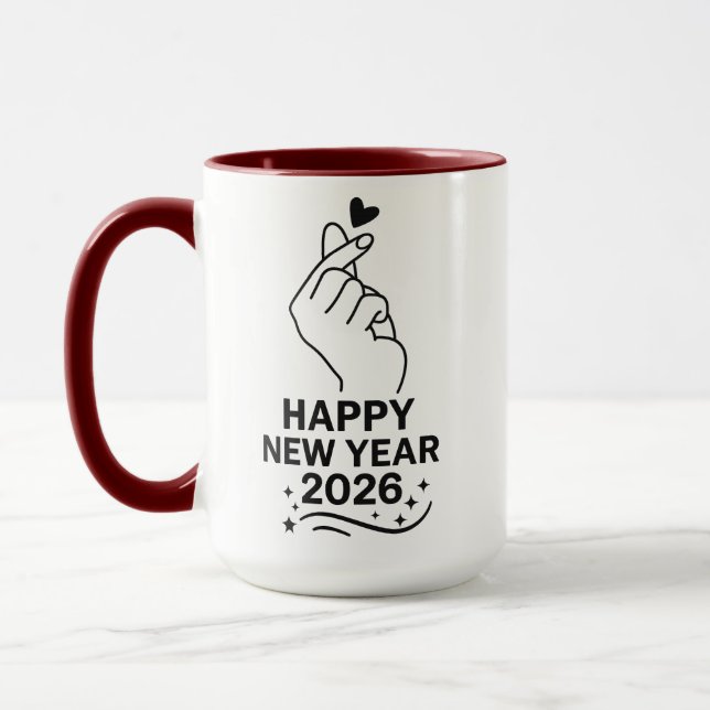 Happy New Year 2026 Gold Hand Heart Mug (Gauche)