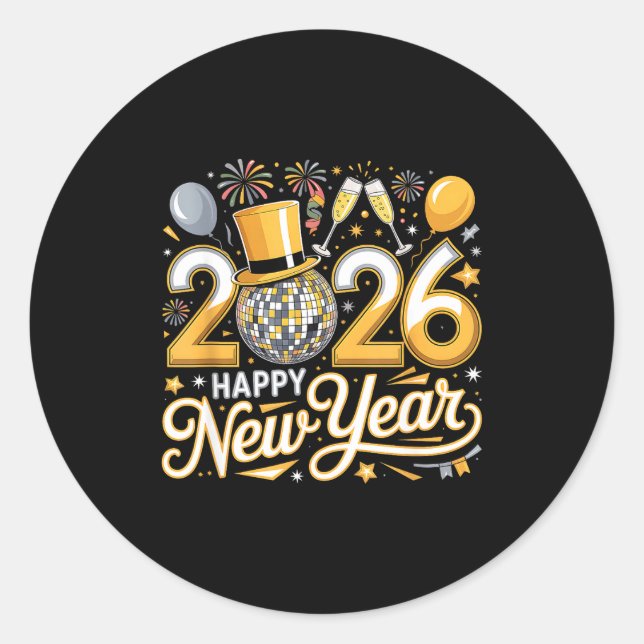 Happy New Year 2026 Gold Party Celebration Gift  Runder Aufkleber (Vorderseite)