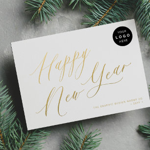 Happy New Year 2026 Gold-Script-Geschäft LOGO Feiertagskarte