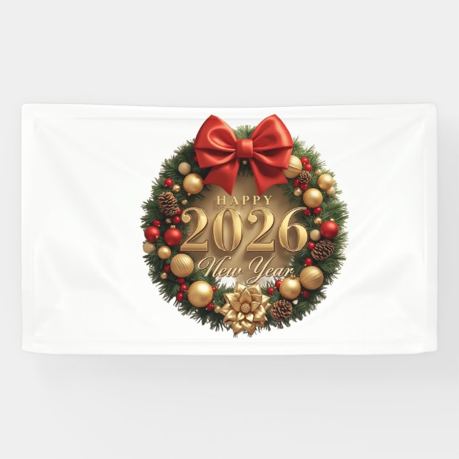happy new year 2026 golden wreath banner (Horizontal)