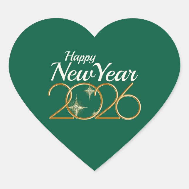 Happy New Year 2026 Heart Sticker Elegant Green  (Vorderseite)