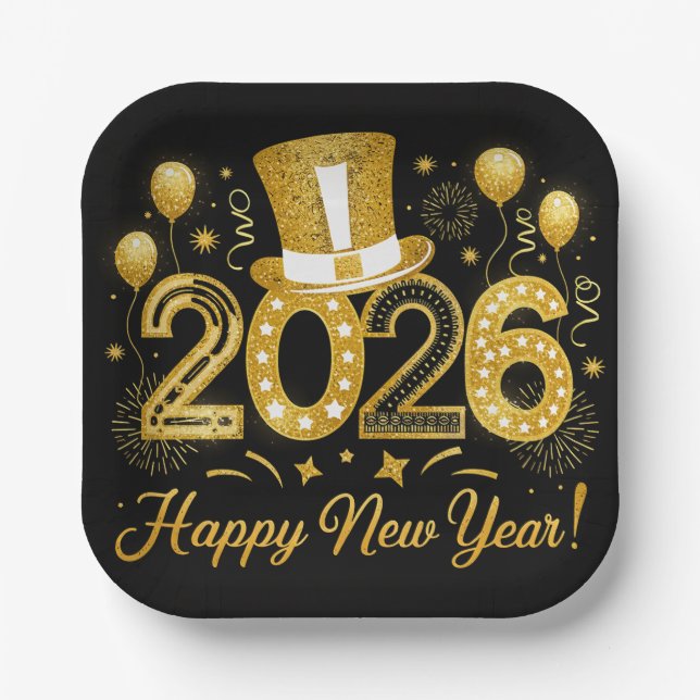 Happy New Year 2026 Holiday  Pappteller (Vorderseite)