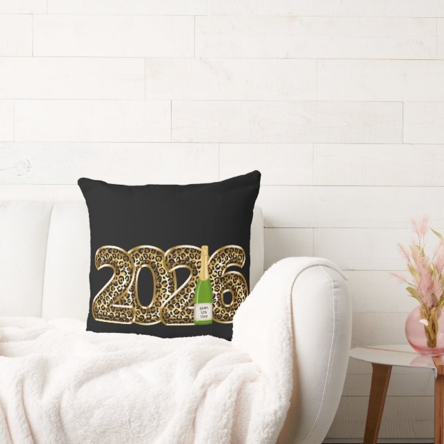 Happy New Year 2026 Leopard Balloon Champagne Chic Kissen (Liege)