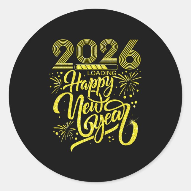 Happy New Year 2026 Loading Fireworks Party Premiu Runder Aufkleber (Vorderseite)