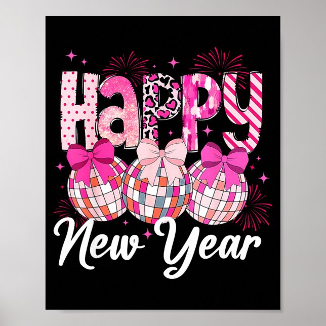 Happy New Year 2026 Nk Coquette Bow Disco Ball Fir Poster (Vorne)
