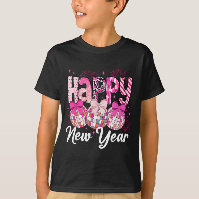 Happy New Year 2026 Nk Coquette Bow Disco Ball Fir T-Shirt (Vorderseite)