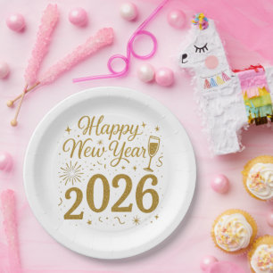 Happy New Year 2026 Party Tellers - Festspiele Tab Pappteller