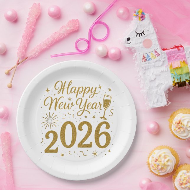 Happy New Year 2026 Party Tellers - Festspiele Tab Pappteller (Party)