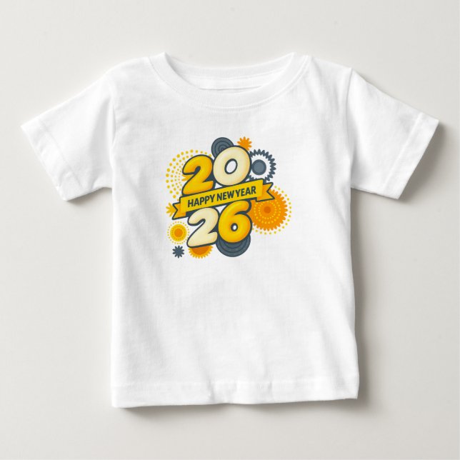 Happy New Year 2026 Retro Gear Burst Tee (Vorderseite)