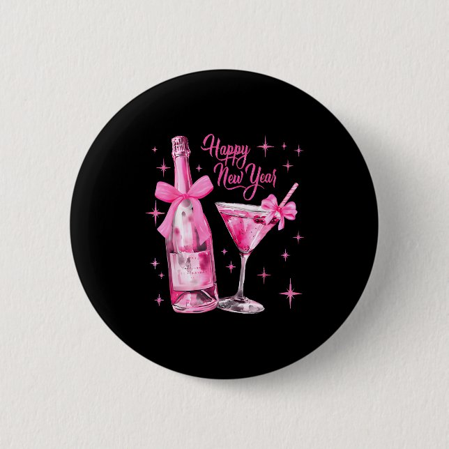 Happy New Year 2026 Retro Nk Bow Whisky New Year's Button (Vorderseite)