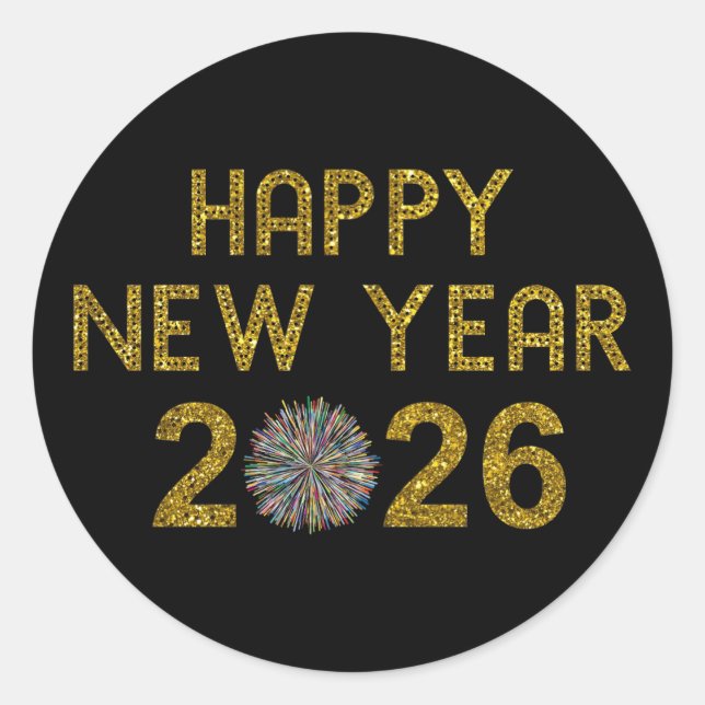 Happy New Year 2026 Runder Aufkleber (Vorderseite)