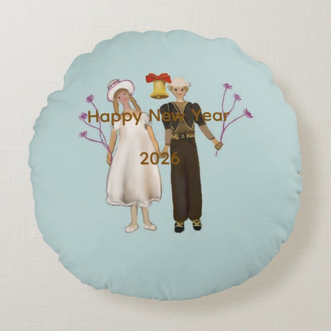 Happy New Year 2026 Rundes Kissen (Vorderseite)