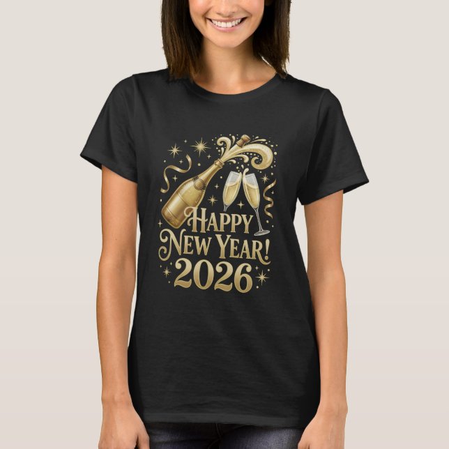 Happy New Year 2026 Shirt Champagne Popping NYE Ev (Vorderseite)