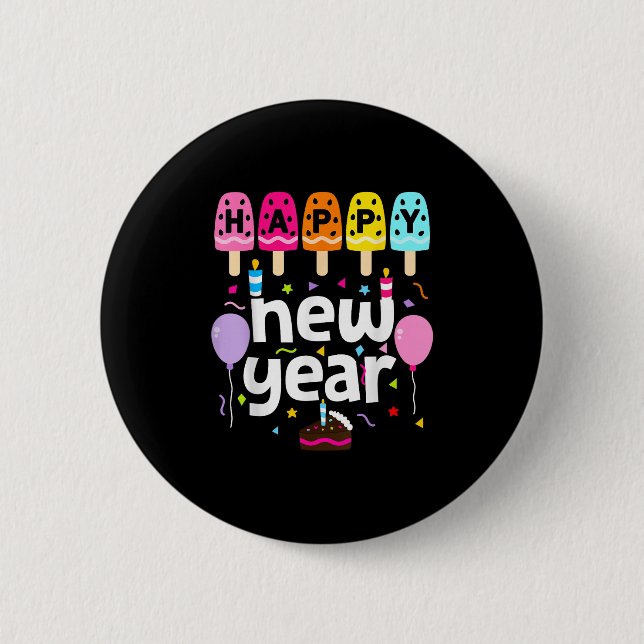 Happy New Year 2026 Silvester Party Kinder Mädchen Button (Vorderseite)