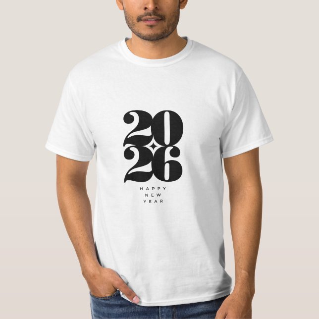 Happy New Year 2026 Typography Logo Design T-Shirt (Vorderseite)