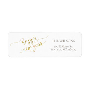 Happy New Year Address Labels - White & Gold