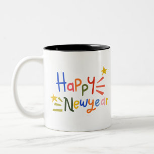 Happy New Year Aufkleber Typografie, festlich Zweifarbige Tasse