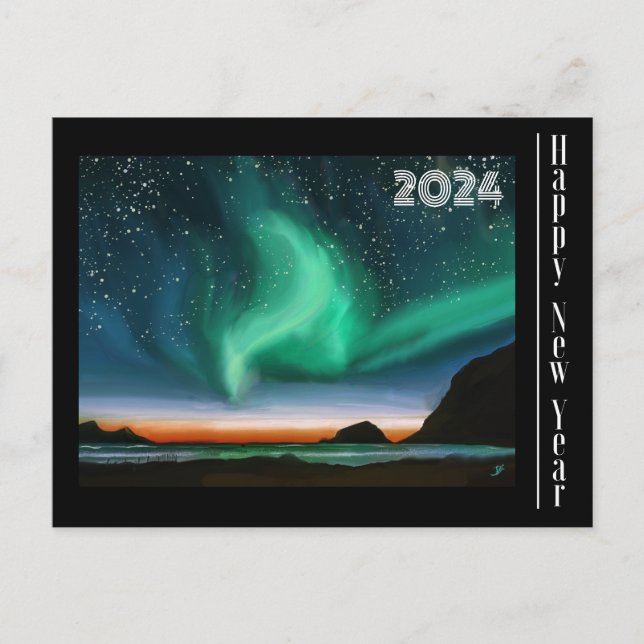 Happy New Year - Aurora Borealis Card Postkarte (Vorderseite)