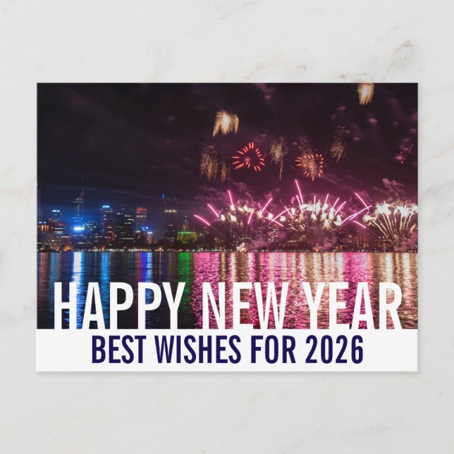 Happy New Year Australia Perth Fireworks Foto Postkarte (Vorderseite)
