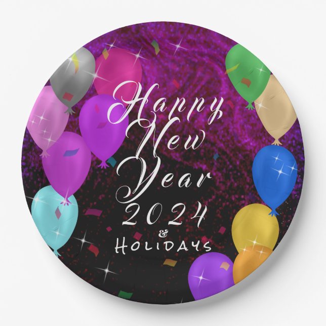 Happy New Year Balloon Pappteller (Vorderseite)