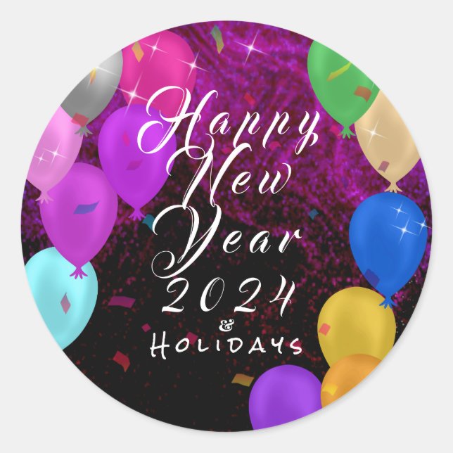Happy New Year Balloon Runder Aufkleber (Vorderseite)
