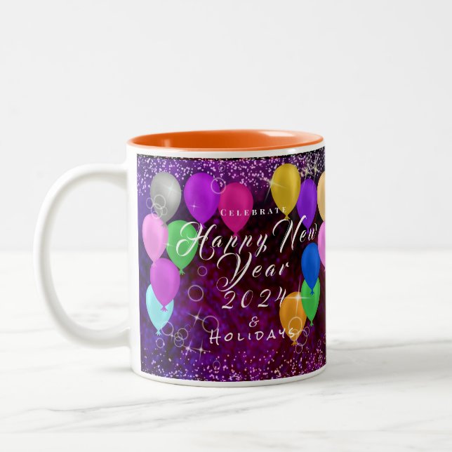 Happy New Year Balloon Zweifarbige Tasse (Links)