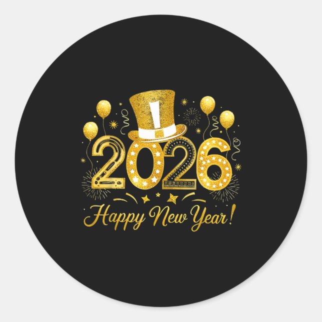 Happy New Year Balloons Party 2026 Together Family Runder Aufkleber (Vorderseite)