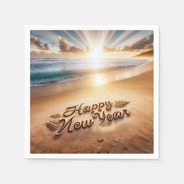 Happy New Year Beach Sunrise Serviette (Vorderseite)