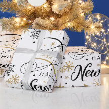 Happy New Year Black and Gold Snowflake