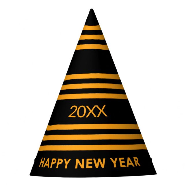 Happy New Year Black and Yellow Partyhütchen (Vorderseite)