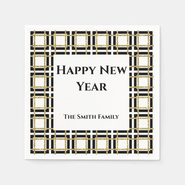 Happy New Year Black Gold Boxen Papier Napkin Serviette (Vorderseite)
