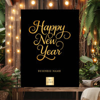 Happy New Year Black Gold Business Logo