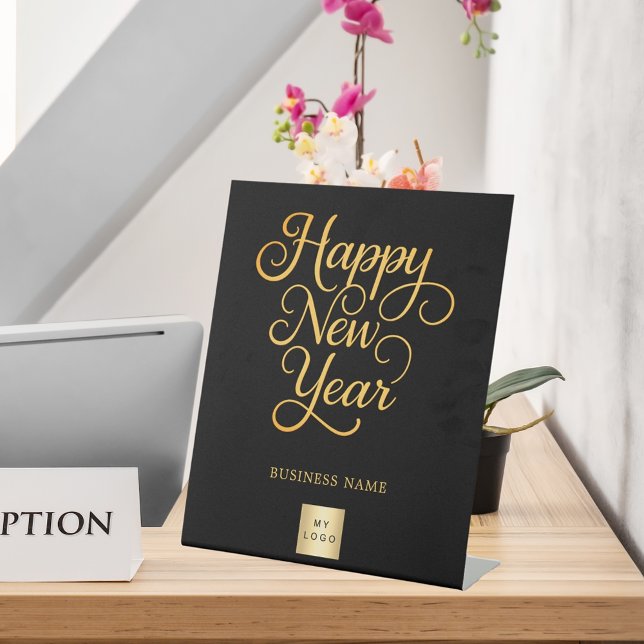 Happy New Year Black Gold Business Logo Sockelschild (Von Creator hochgeladen)