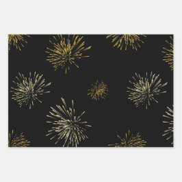 Happy New Year Black Gold Geschenkpapier Set