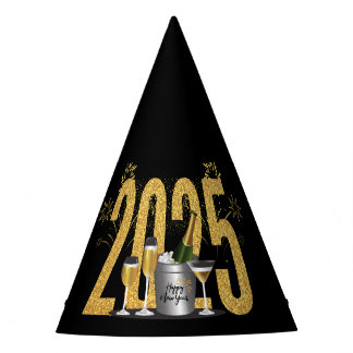 Happy New Year - Black Gold Party Hat Partyhütchen